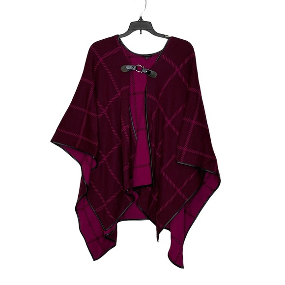 Talbots Cape Cloak Size M/L Pink Wine Striped Womens Latch‎ Front - Picture 1 of 5